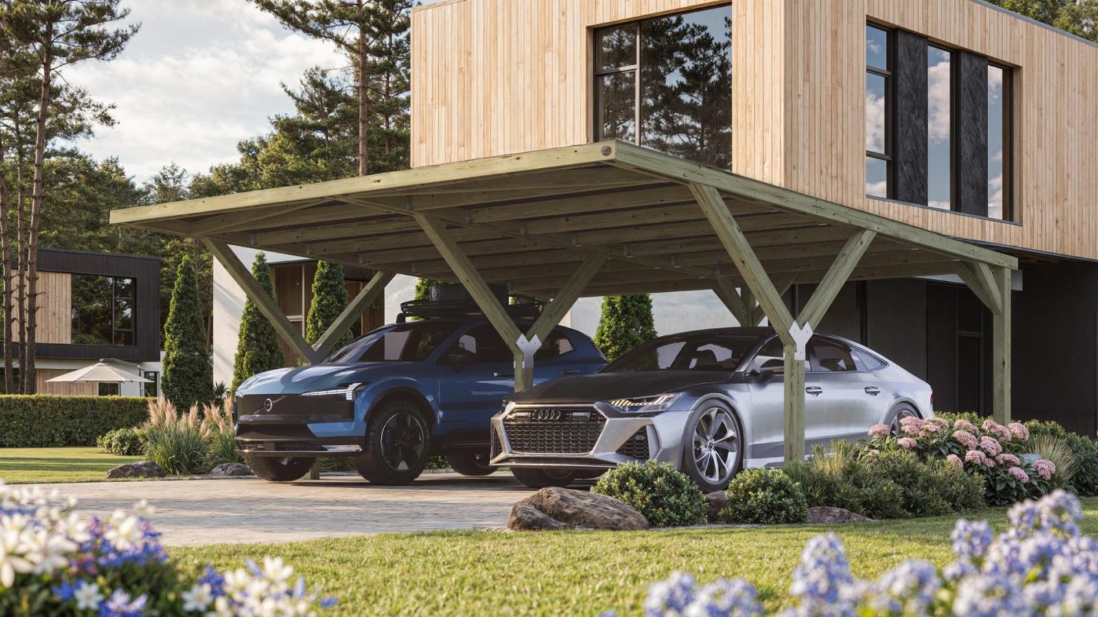 Autóbeálló kétállásos Weka garázs 612