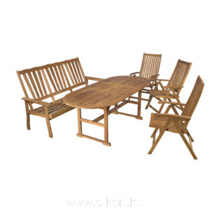 Összecsukható székek és masszív kerti pad keményfából