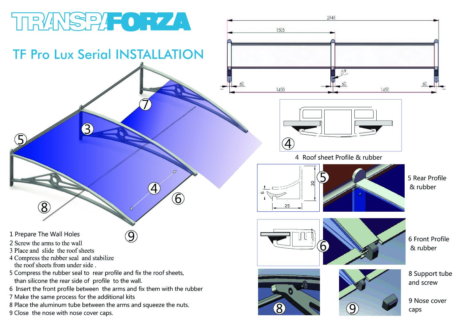 Terasz előtető bejárati esővédő Prolux150 - Image 6