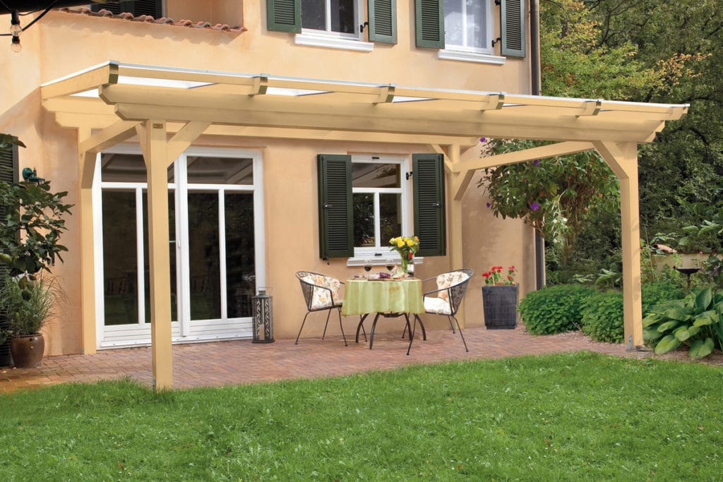 Szabadon álló terasz tető ragasztott faanyagból