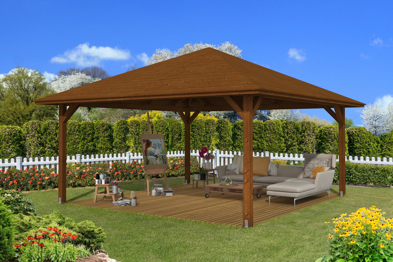 Kerti pavilon négyszögletű dióbarna