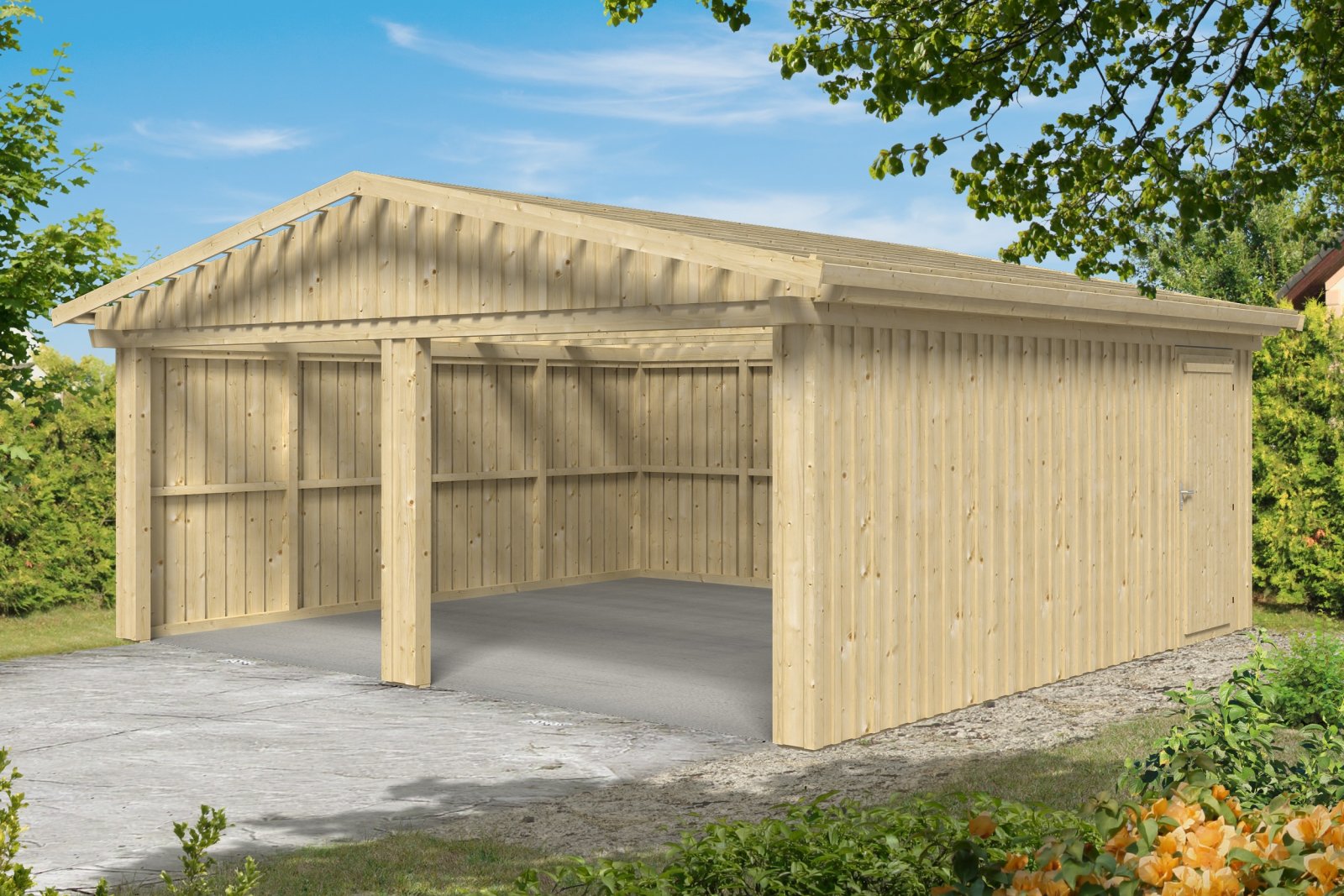 Kétállásos zárt garázs faház Falun