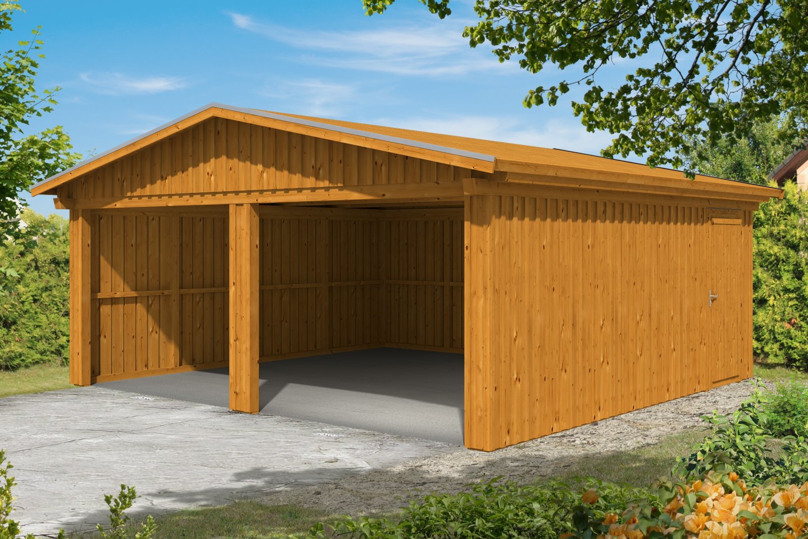 Falun zárt garázs színre festve ajtó nélküli kivitel